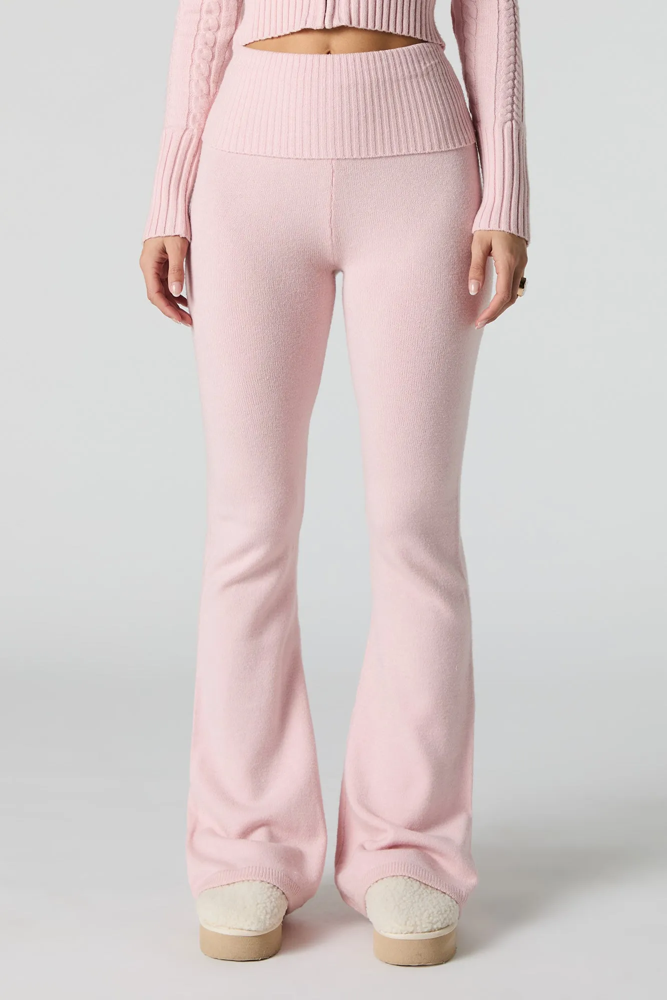 Foldover Waist Flare Knit Pant