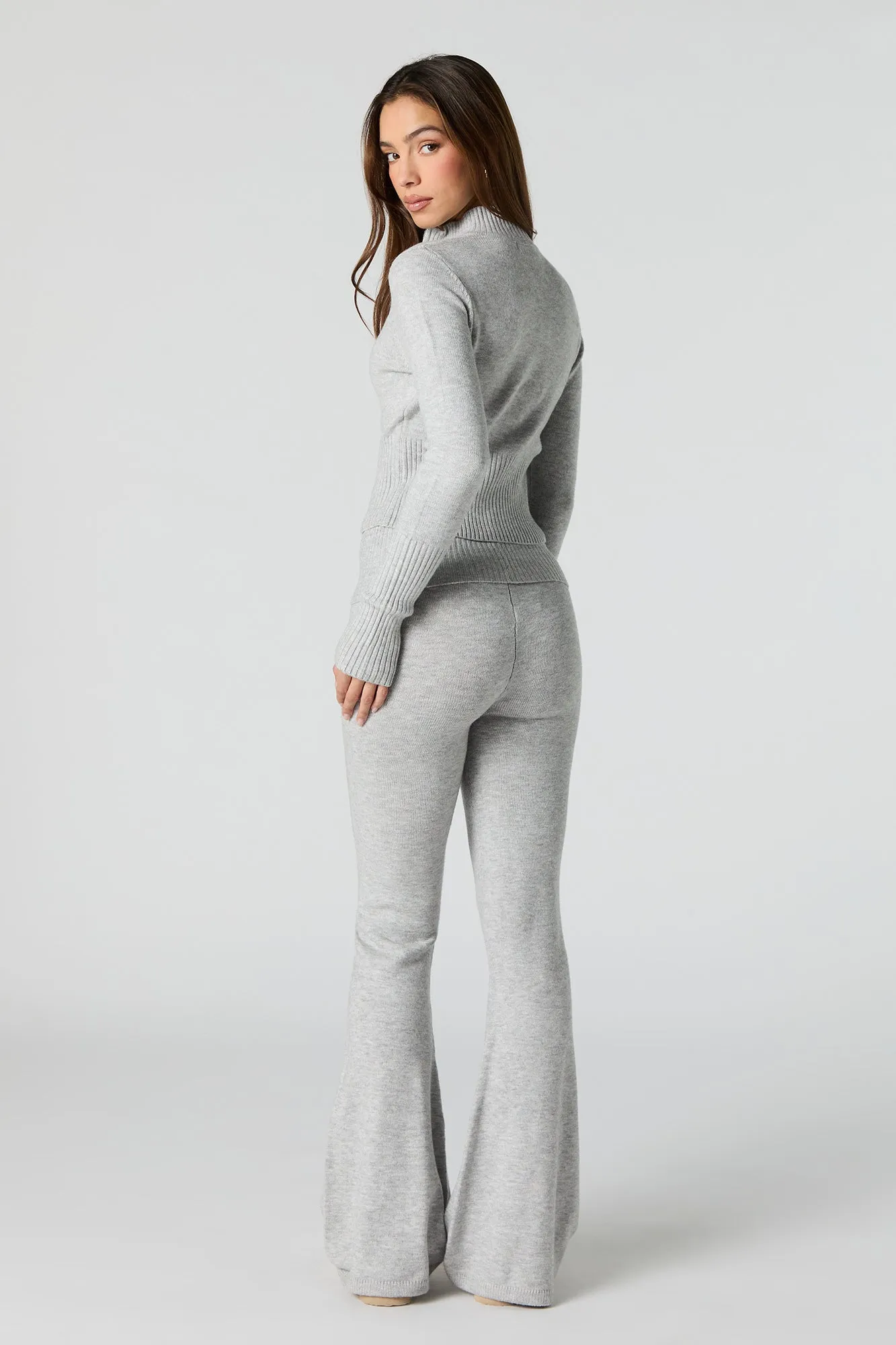 Foldover Waist Flare Knit Pant