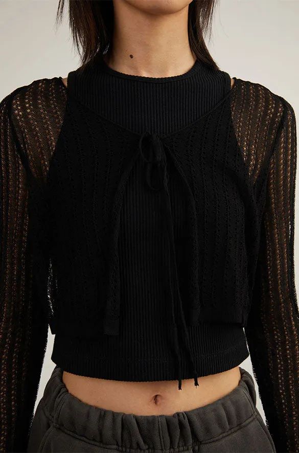 FRONT TIE SHEER CARDIGAN