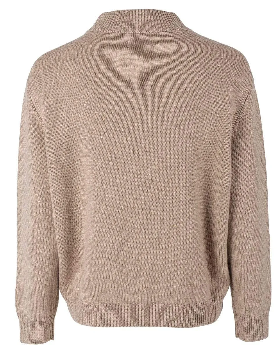 Granola Cashmere Silk Paillette Long Sleeve Mockneck Sweater