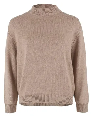 Granola Cashmere Silk Paillette Long Sleeve Mockneck Sweater