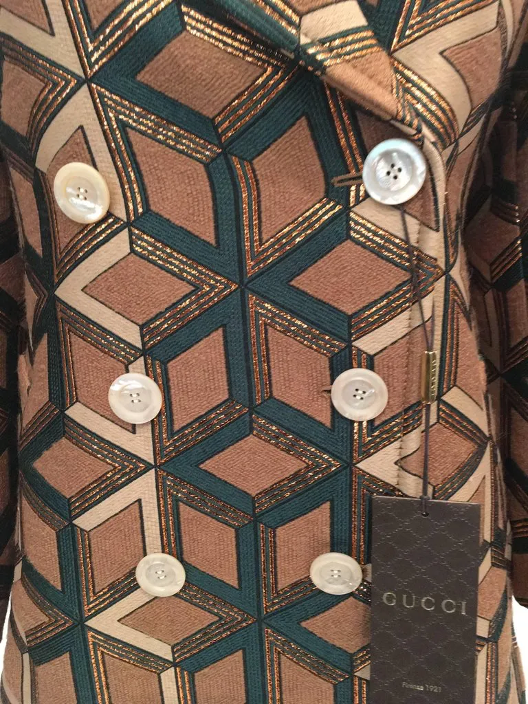 Gucci Geometric Copper and Tan Double Breasted Wool Coat