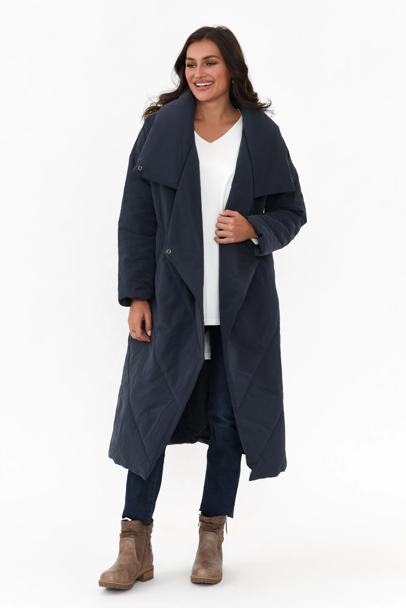 Halle Navy Longline Wrap Coat