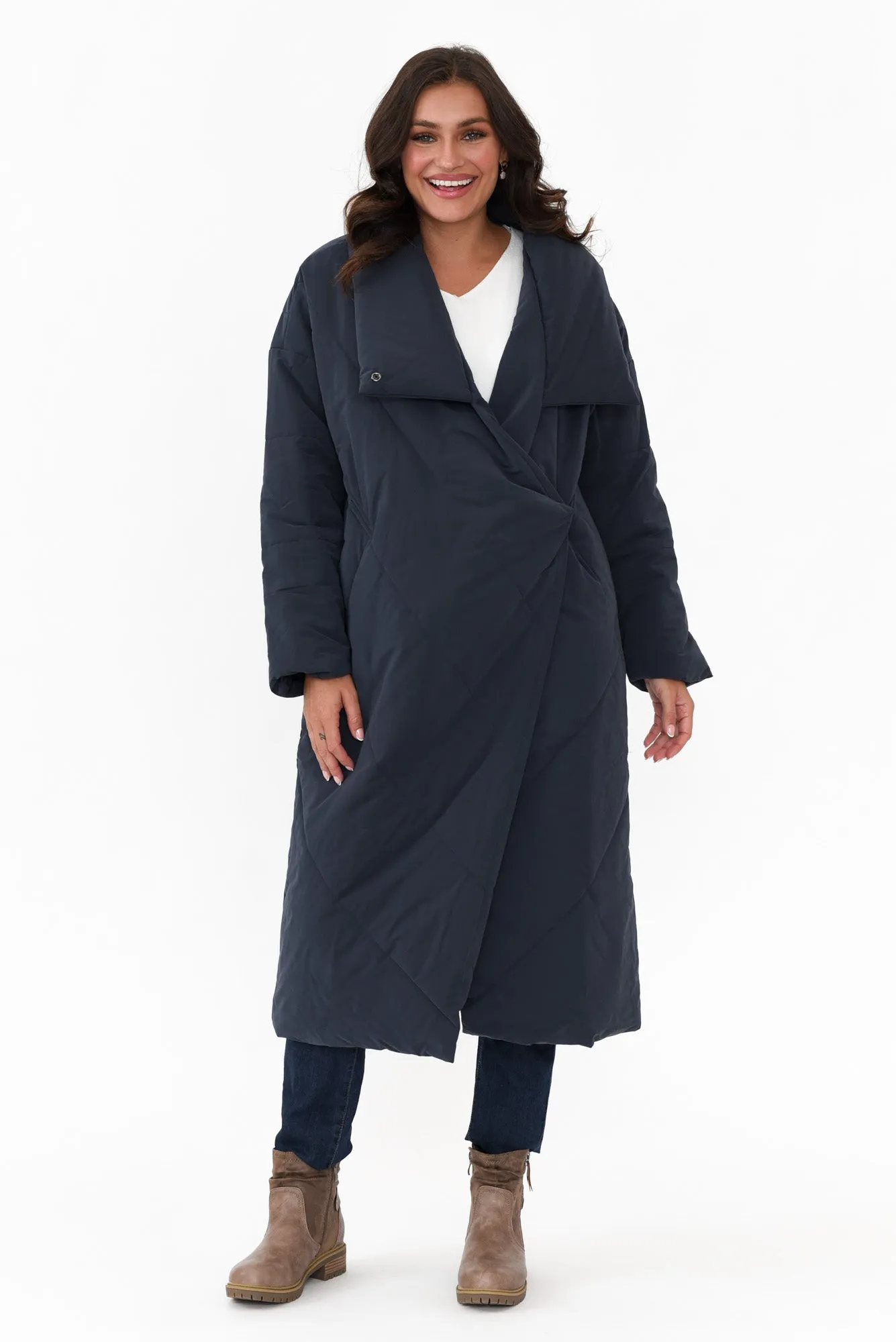 Halle Navy Longline Wrap Coat