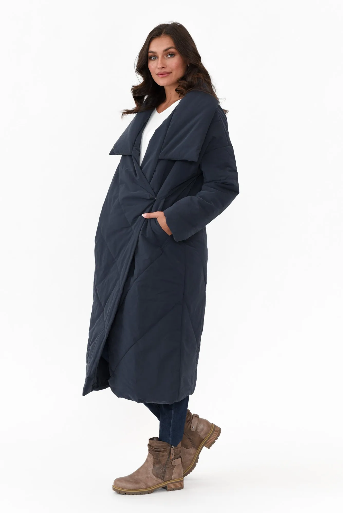 Halle Navy Longline Wrap Coat