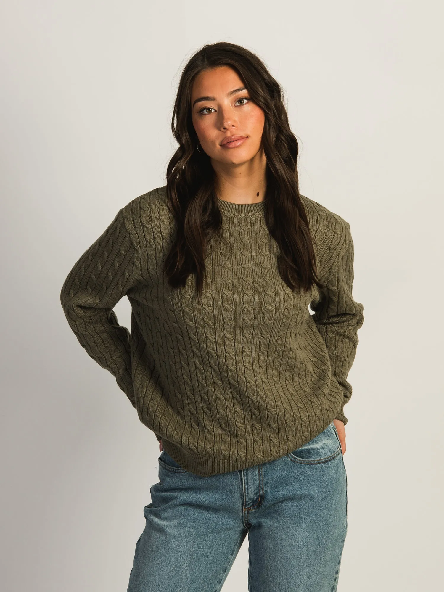 HARLOW MABLE CABLE KNIT SWEATER - ARMY