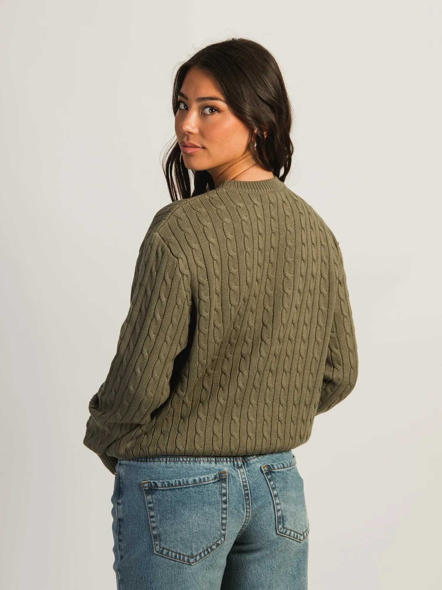 HARLOW MABLE CABLE KNIT SWEATER - ARMY