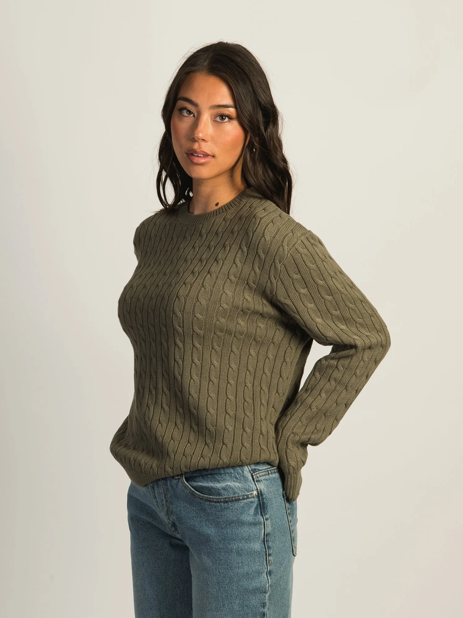 HARLOW MABLE CABLE KNIT SWEATER - ARMY