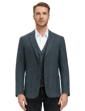 Herringbone Tweed Two Button Blazer British Wool Blend Sport Coat Jackets