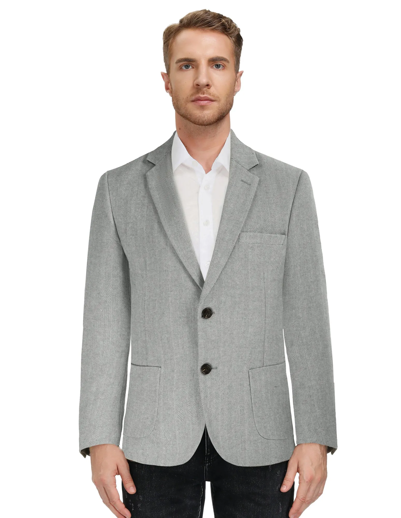 Herringbone Tweed Two Button Blazer British Wool Blend Sport Coat Jackets