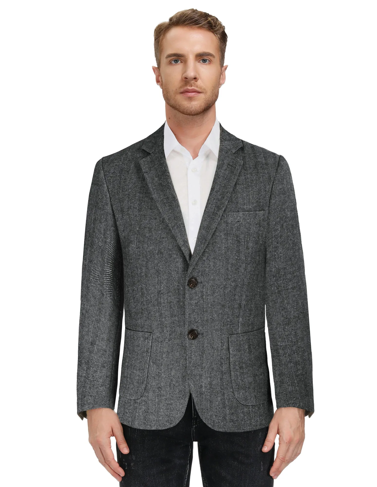 Herringbone Tweed Two Button Blazer British Wool Blend Sport Coat Jackets