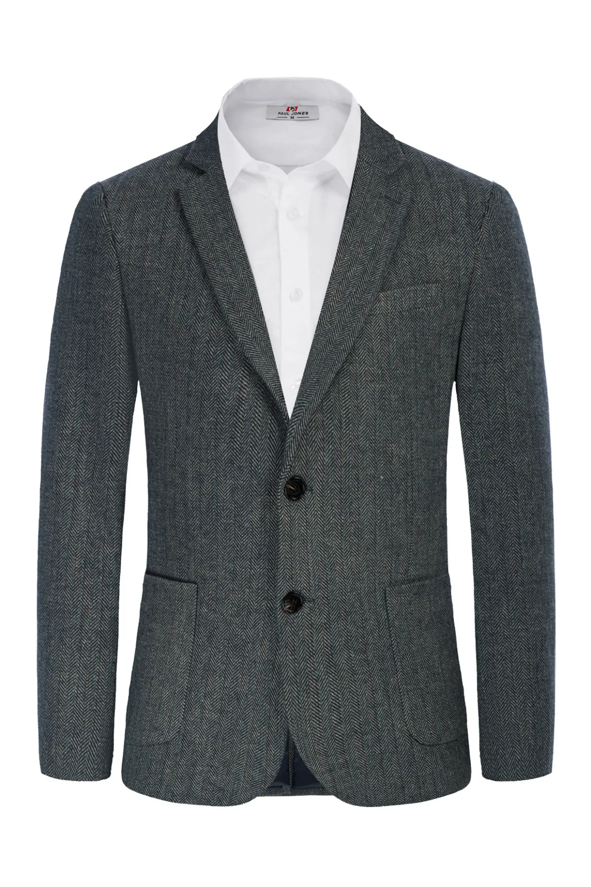 Herringbone Tweed Two Button Blazer British Wool Blend Sport Coat Jackets