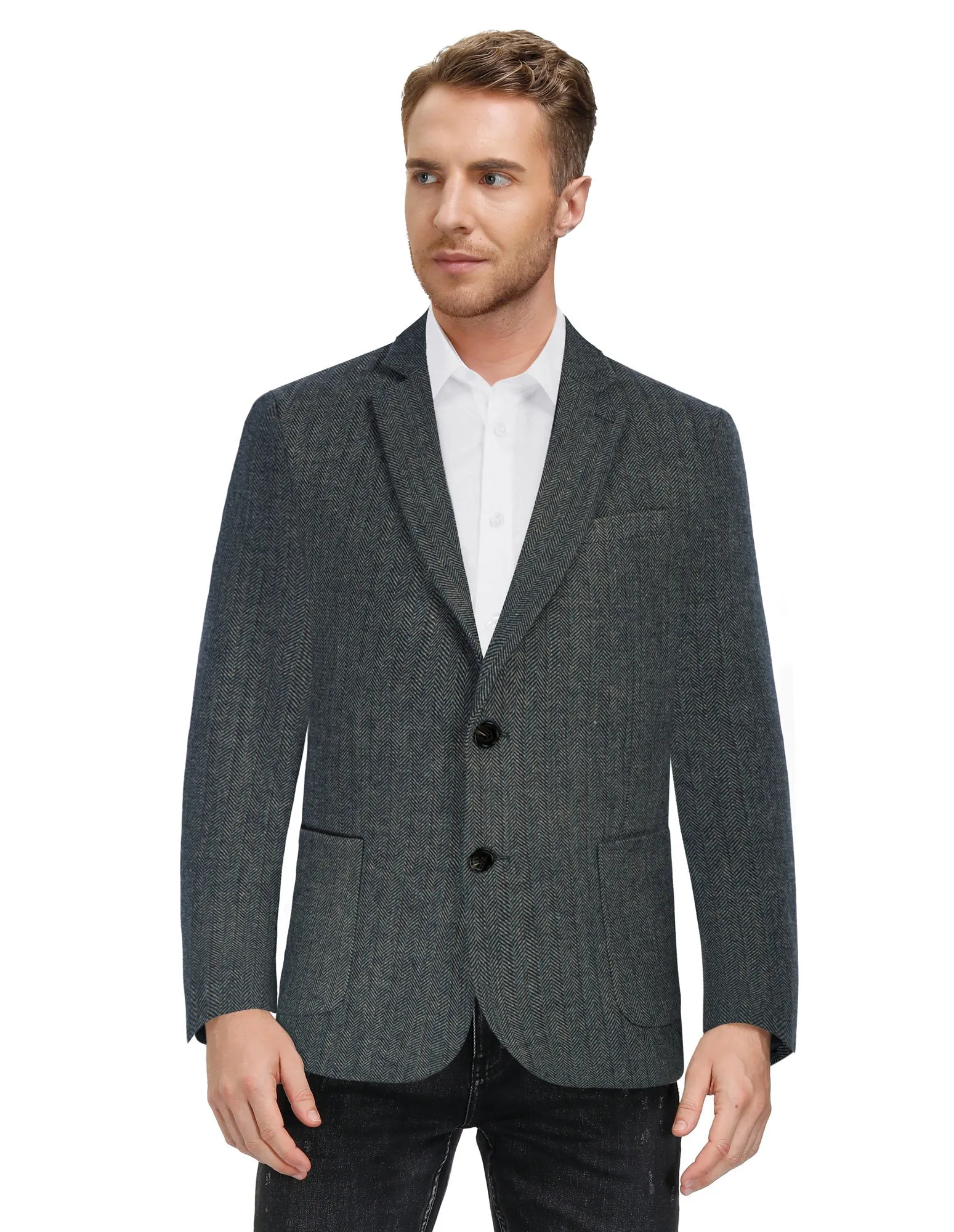 Herringbone Tweed Two Button Blazer British Wool Blend Sport Coat Jackets