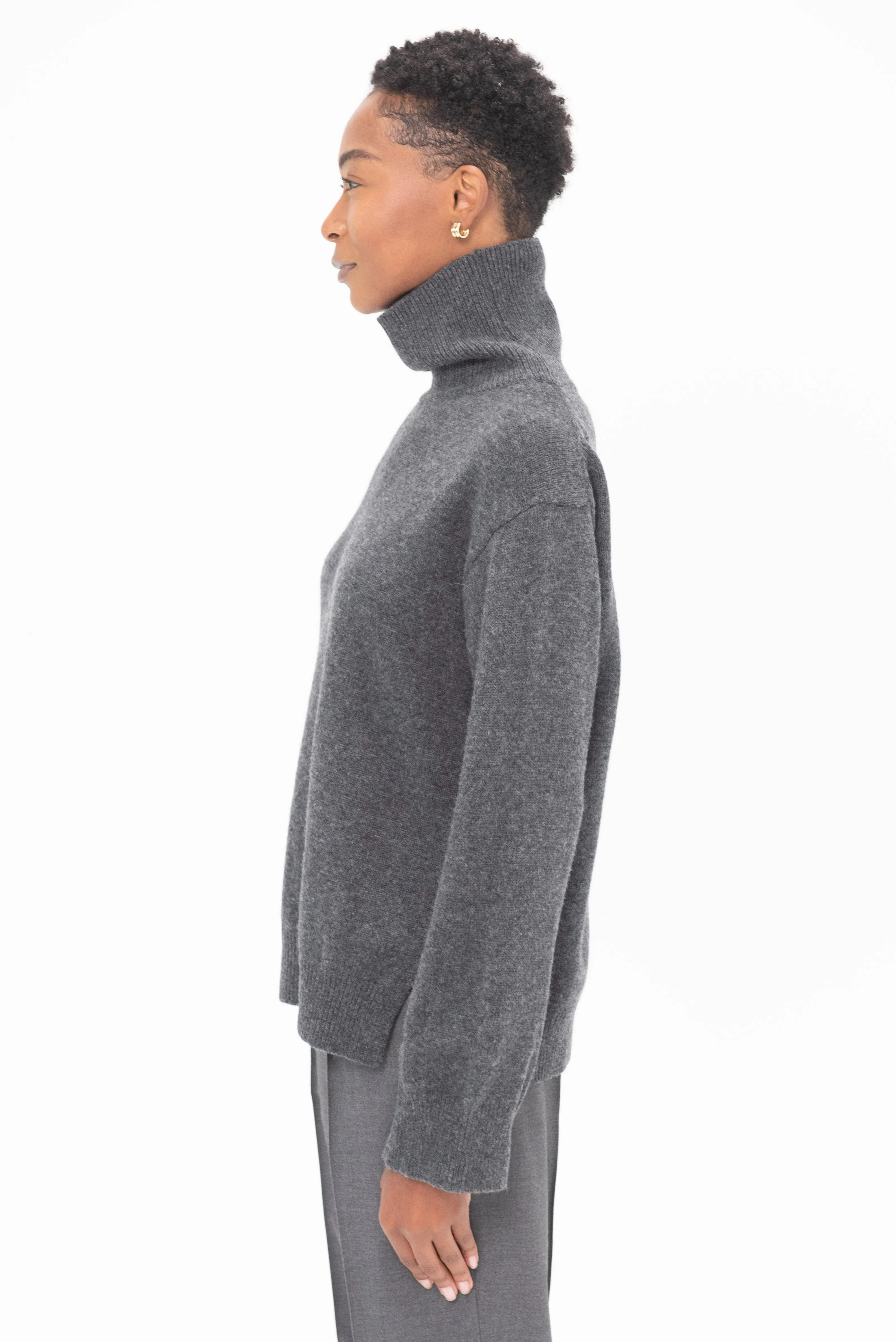 High Neck Knit, Charcoal