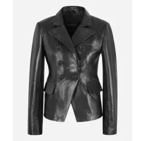 ISADORA Ladies Double Breasted Coat Classic Leather Tailored Blazer