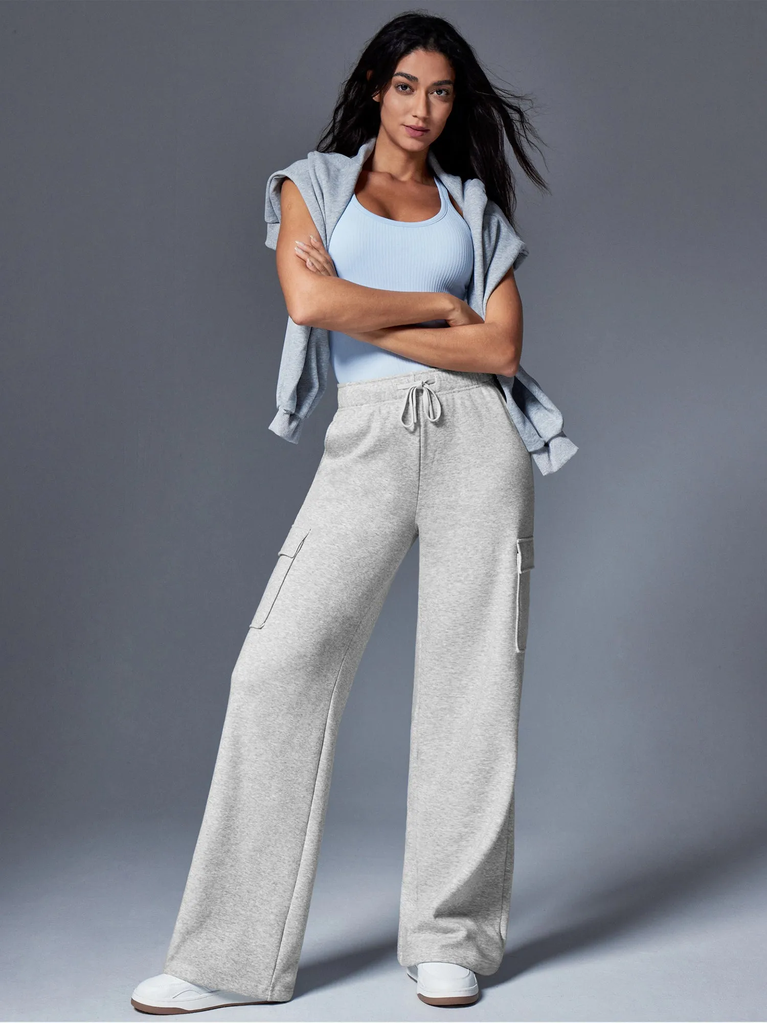 IUGA Fleece Wide Leg Cargo Sweatpants With Pockets