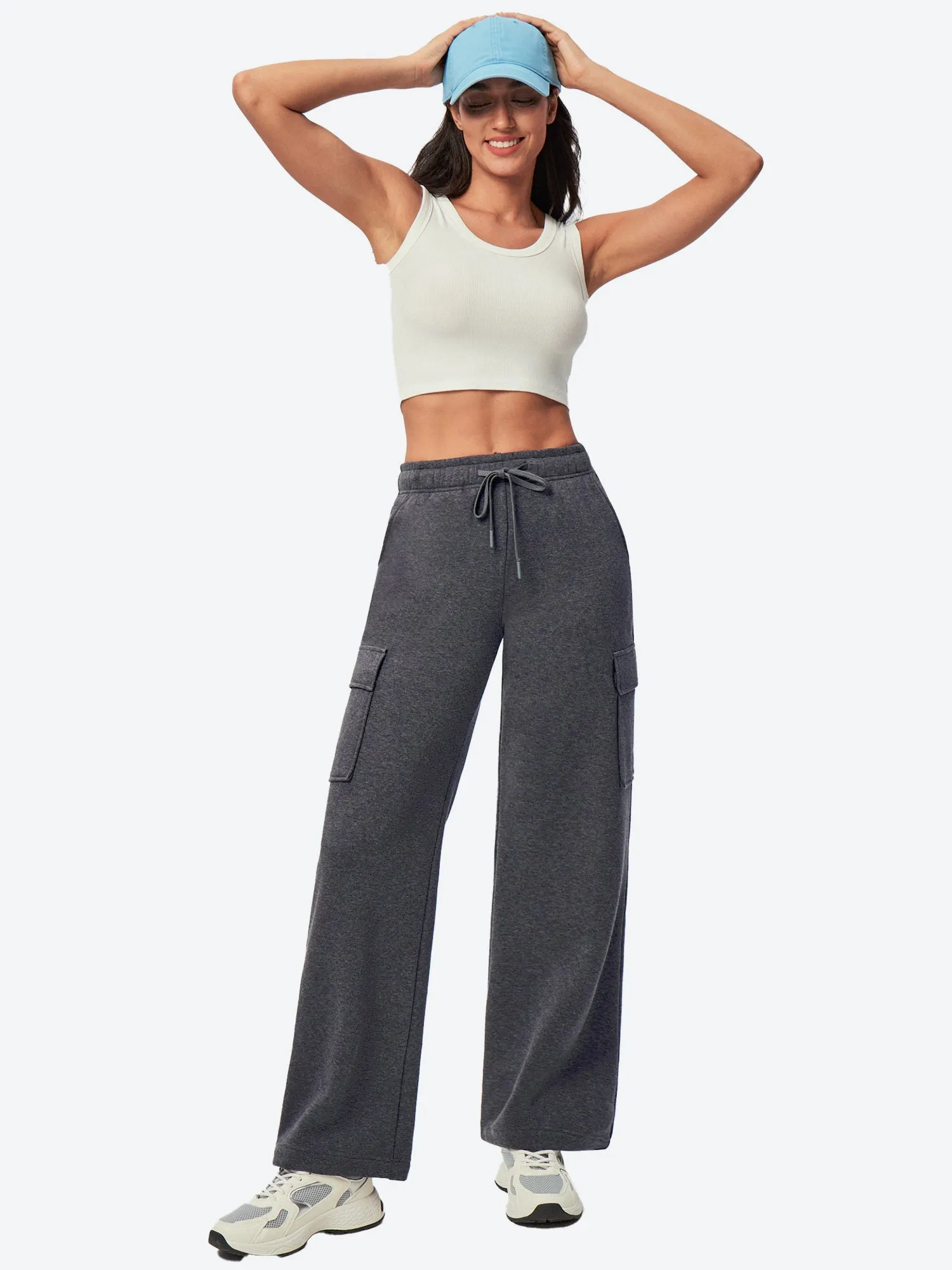 IUGA Fleece Wide Leg Cargo Sweatpants With Pockets