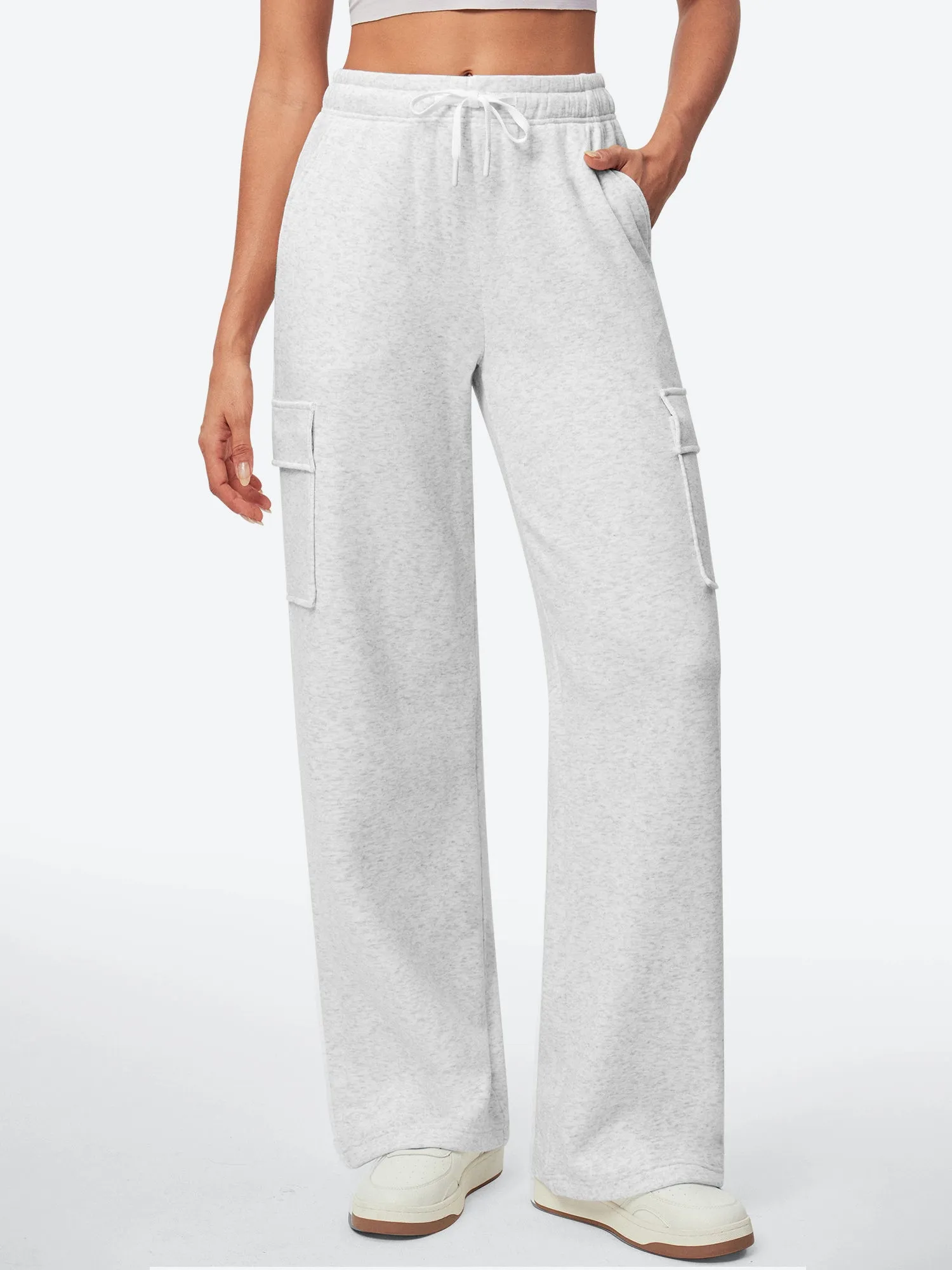 IUGA Fleece Wide Leg Cargo Sweatpants With Pockets