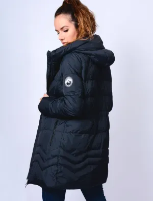 Jamarico Longline Quilted Coat with Expandable Hood in Navy - Tokyo Laundry