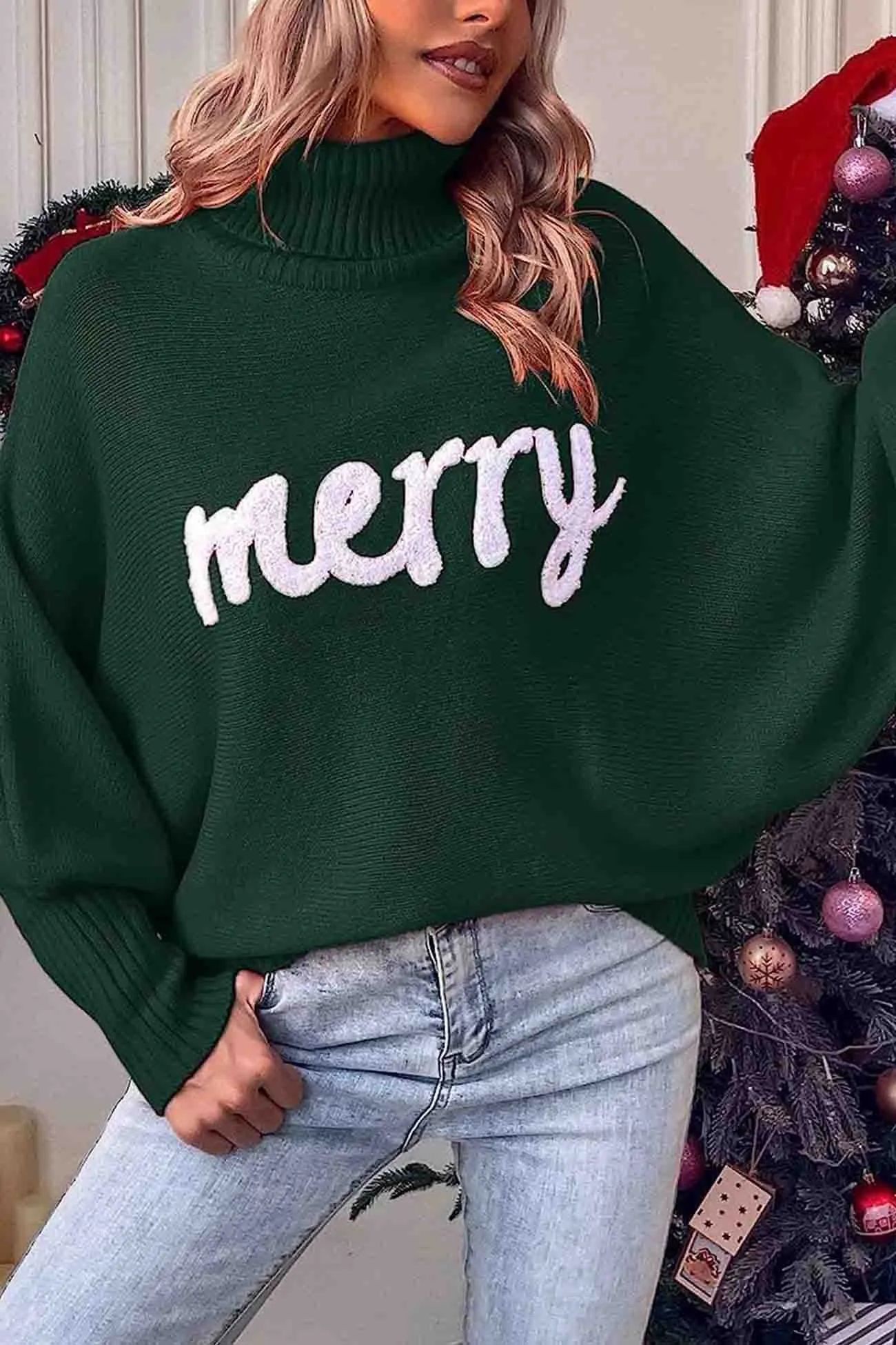 Joskaa Merry Printed Dolman Sleeve Turtleneck Knitted Sweater