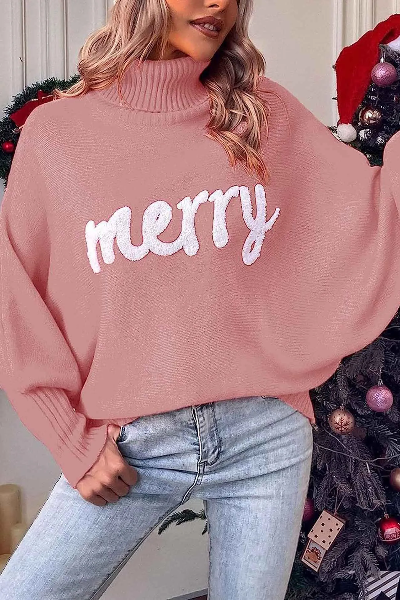 Joskaa Merry Printed Dolman Sleeve Turtleneck Knitted Sweater