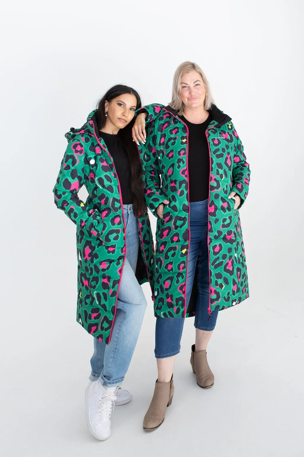 Leopard Pop waterproof longline puffer coat