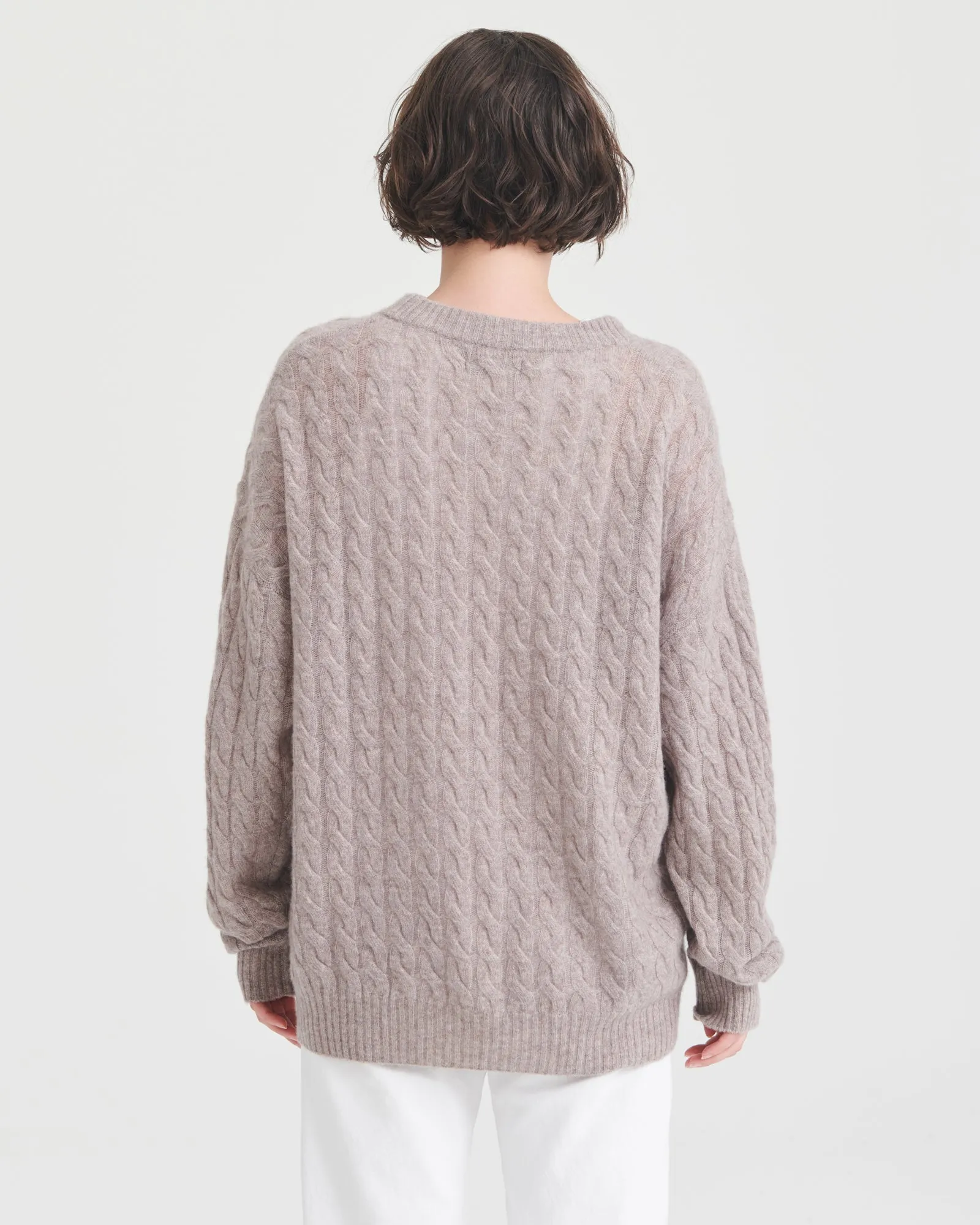 Lightweight Cashmere Cable Knit Oversized Crewneck