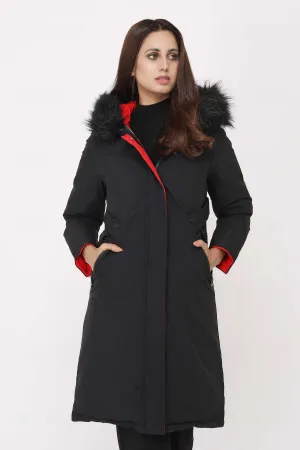 LONG PUFFER JACKET-RED-BLACK