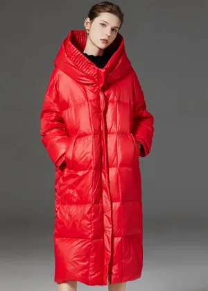 Loose Hooded Quilted Down Puffer Long Overcoat