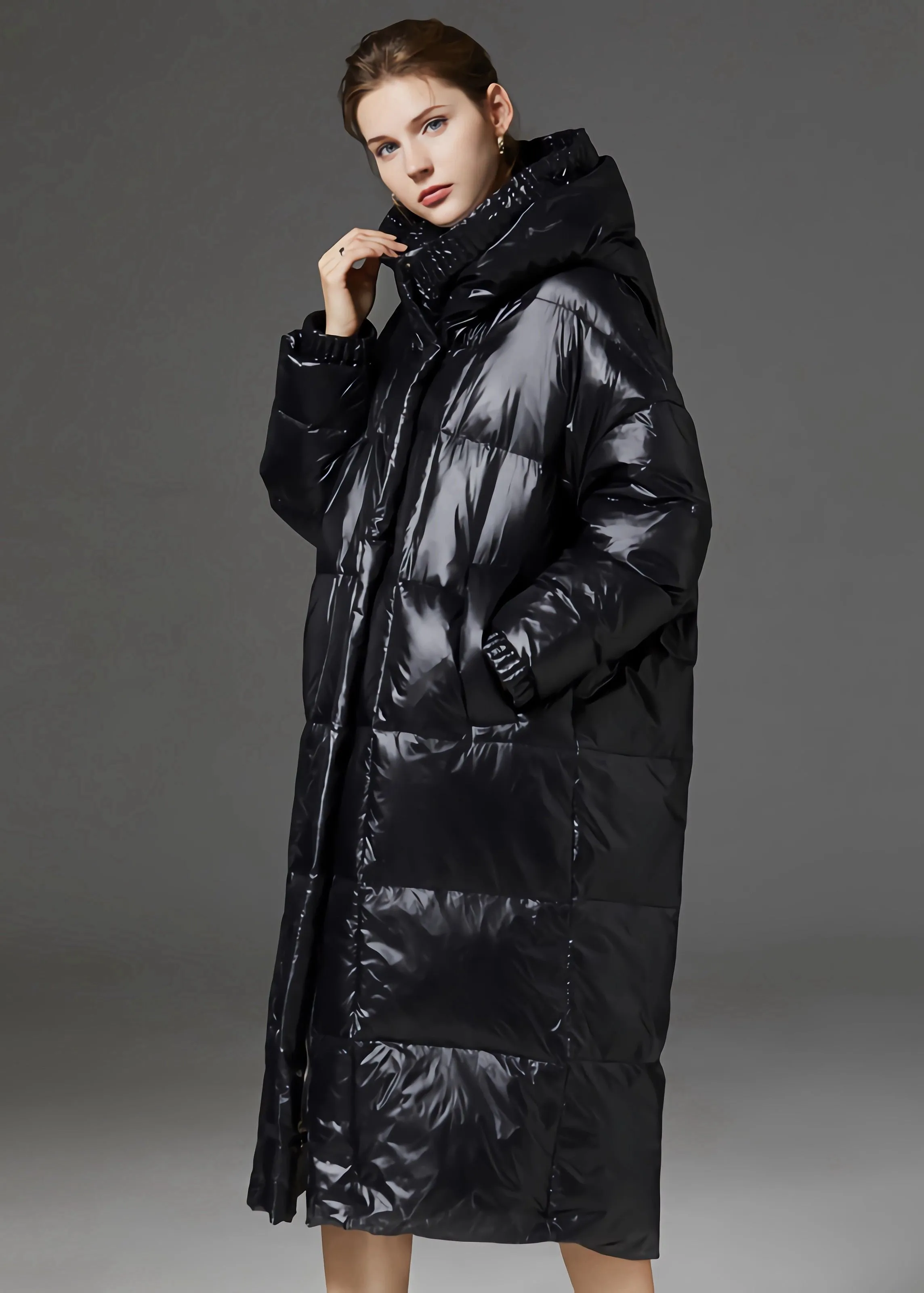 Loose Hooded Quilted Down Puffer Long Overcoat