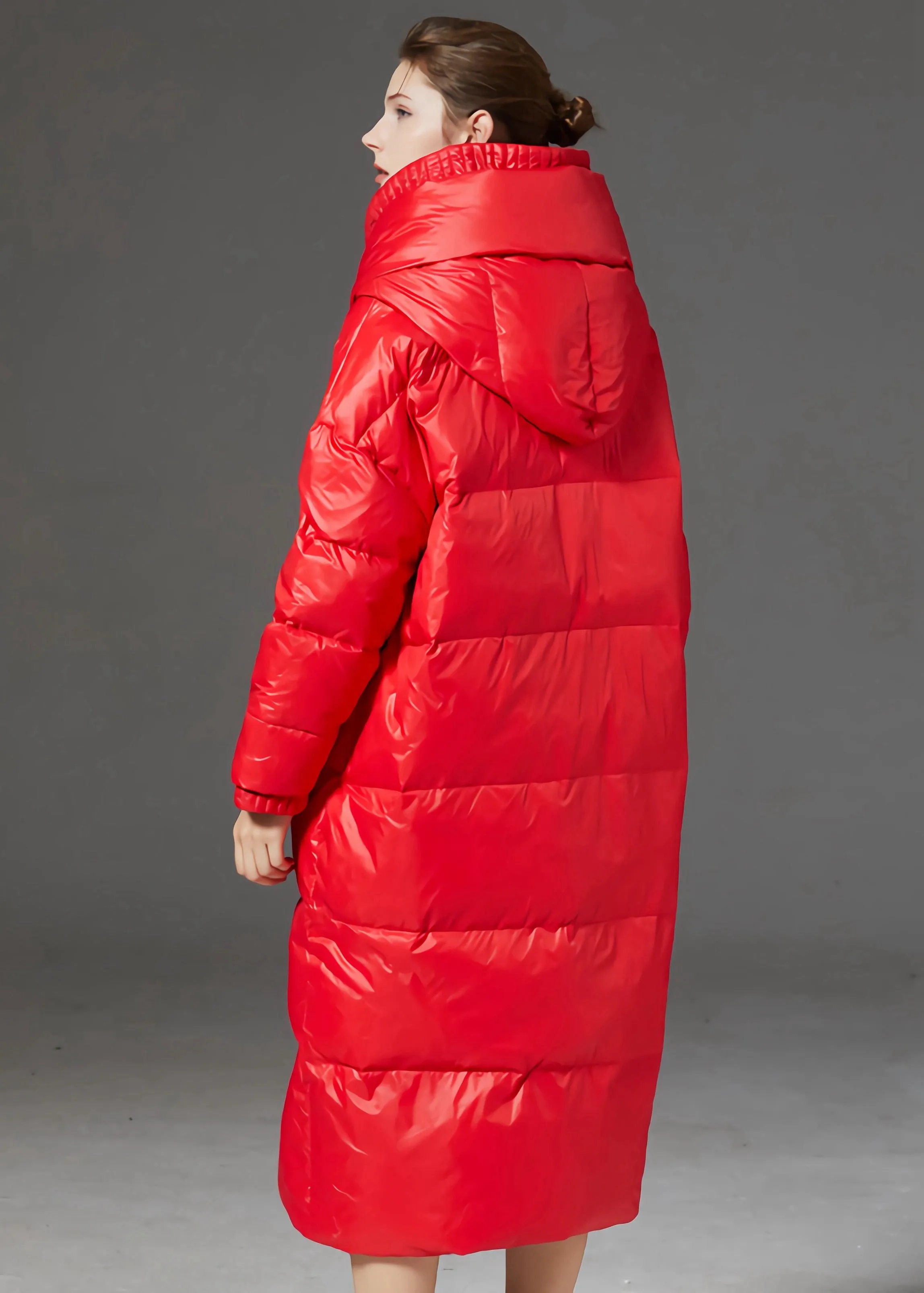 Loose Hooded Quilted Down Puffer Long Overcoat