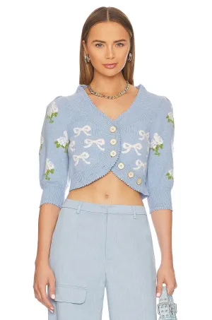 Loveshackfancy Malibu Crop Cardigan in Periwinkle Orchard