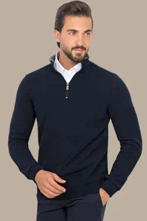 Luxurious Comfort: Navy Velvet Half-Zipper Sweater