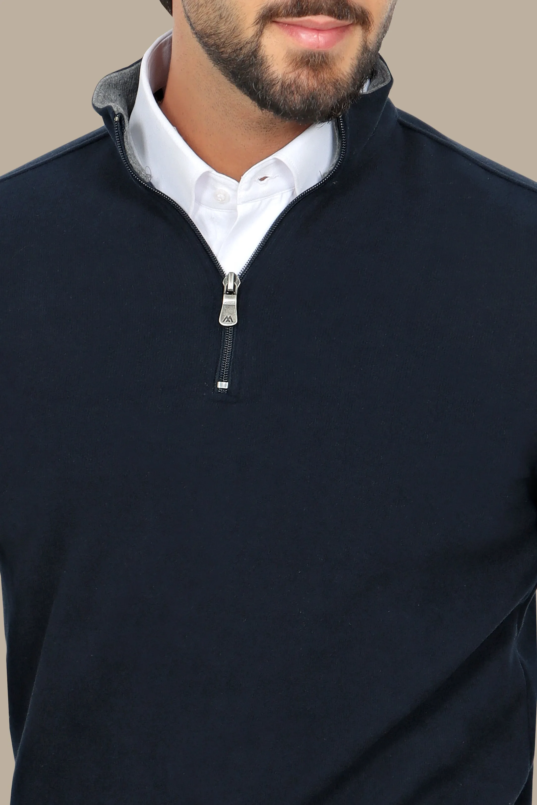 Luxurious Comfort: Navy Velvet Half-Zipper Sweater