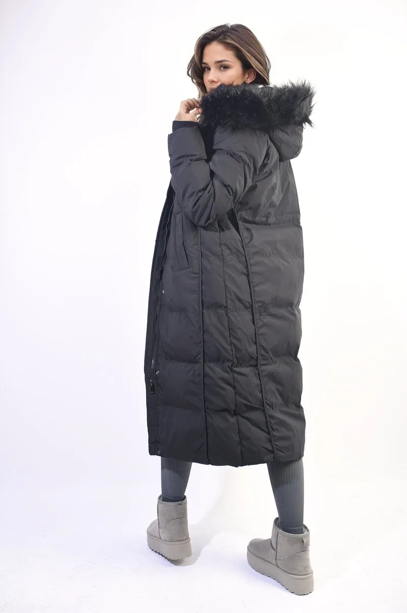 Maisie Longline Faux Fur Hooded Puffer Jacket