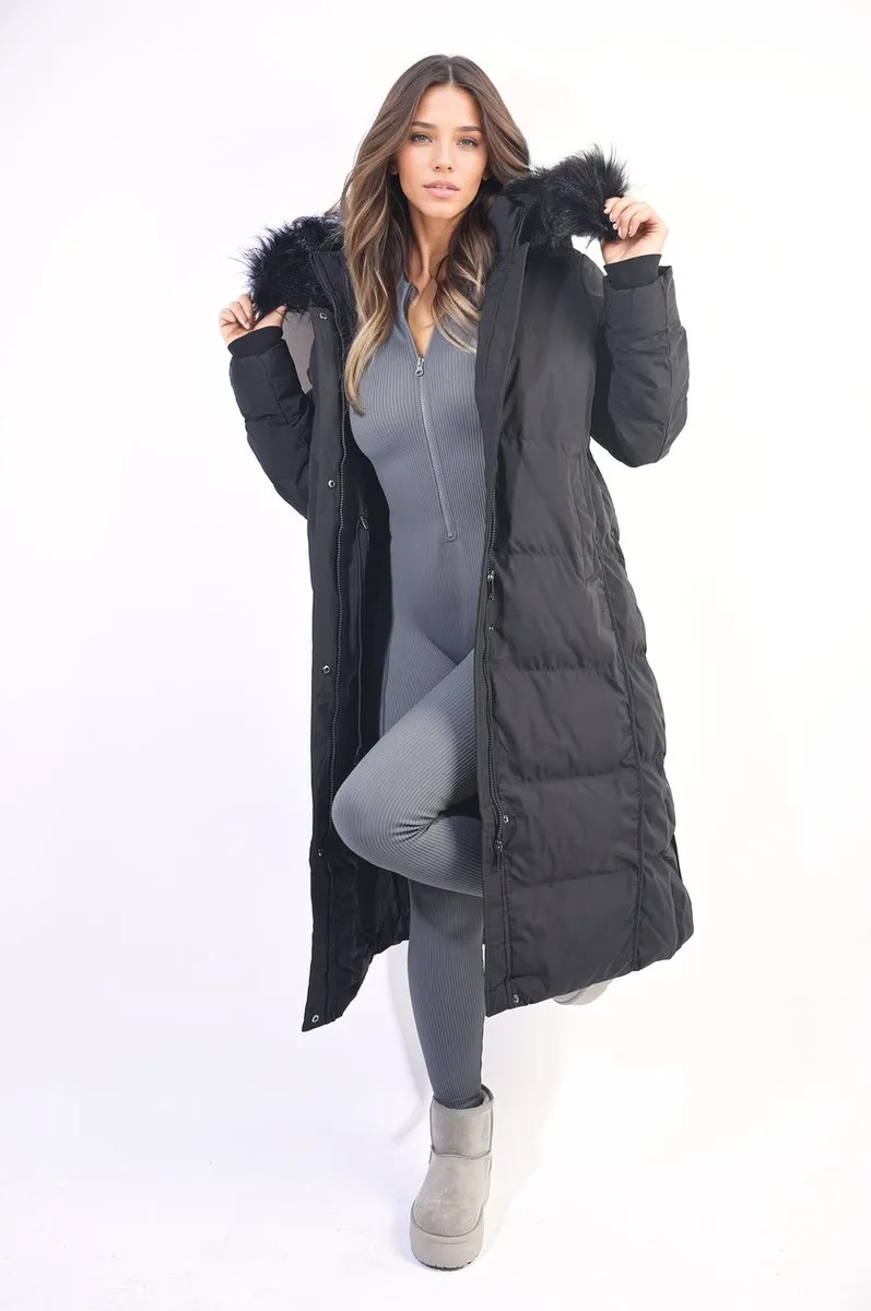 Maisie Longline Faux Fur Hooded Puffer Jacket