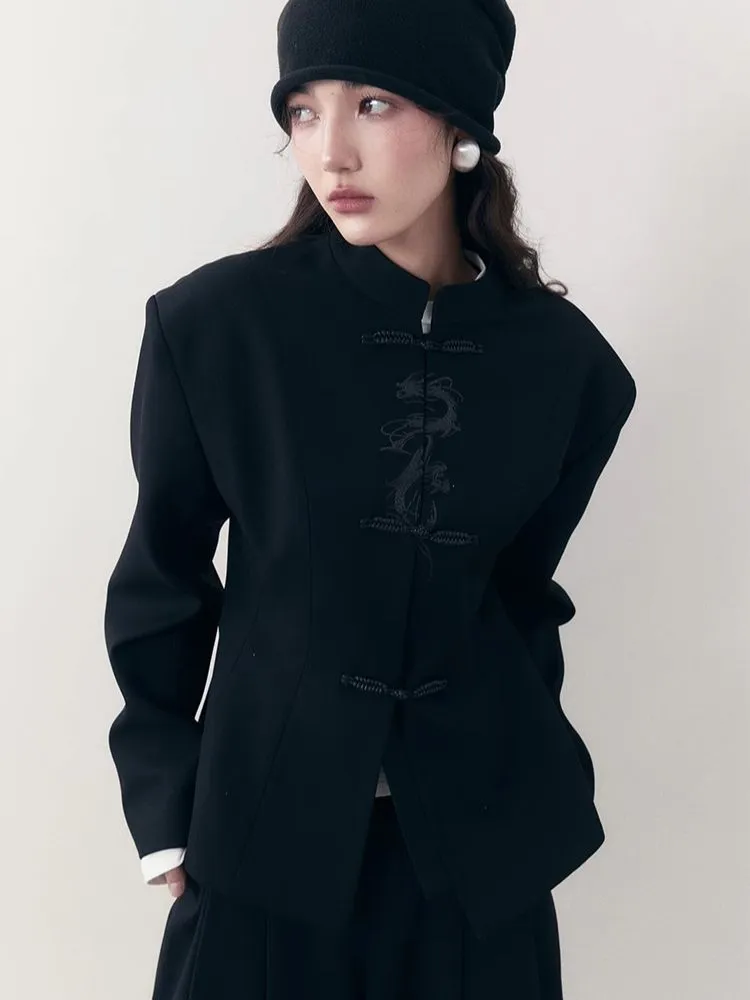 Mandarin Collar Wool Blazer