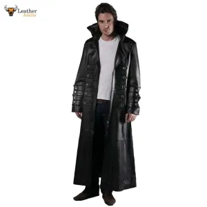 Men's 100% Pure Leather Goth Steampunk Trench Coat Gothic Trench Coat Van Helsing Matrix Trench Coat