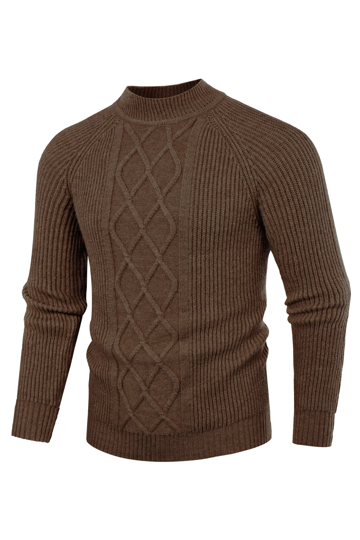 Men's Mock Neck Sweater Casual Cable Twisted Knitted Pullover Sweater