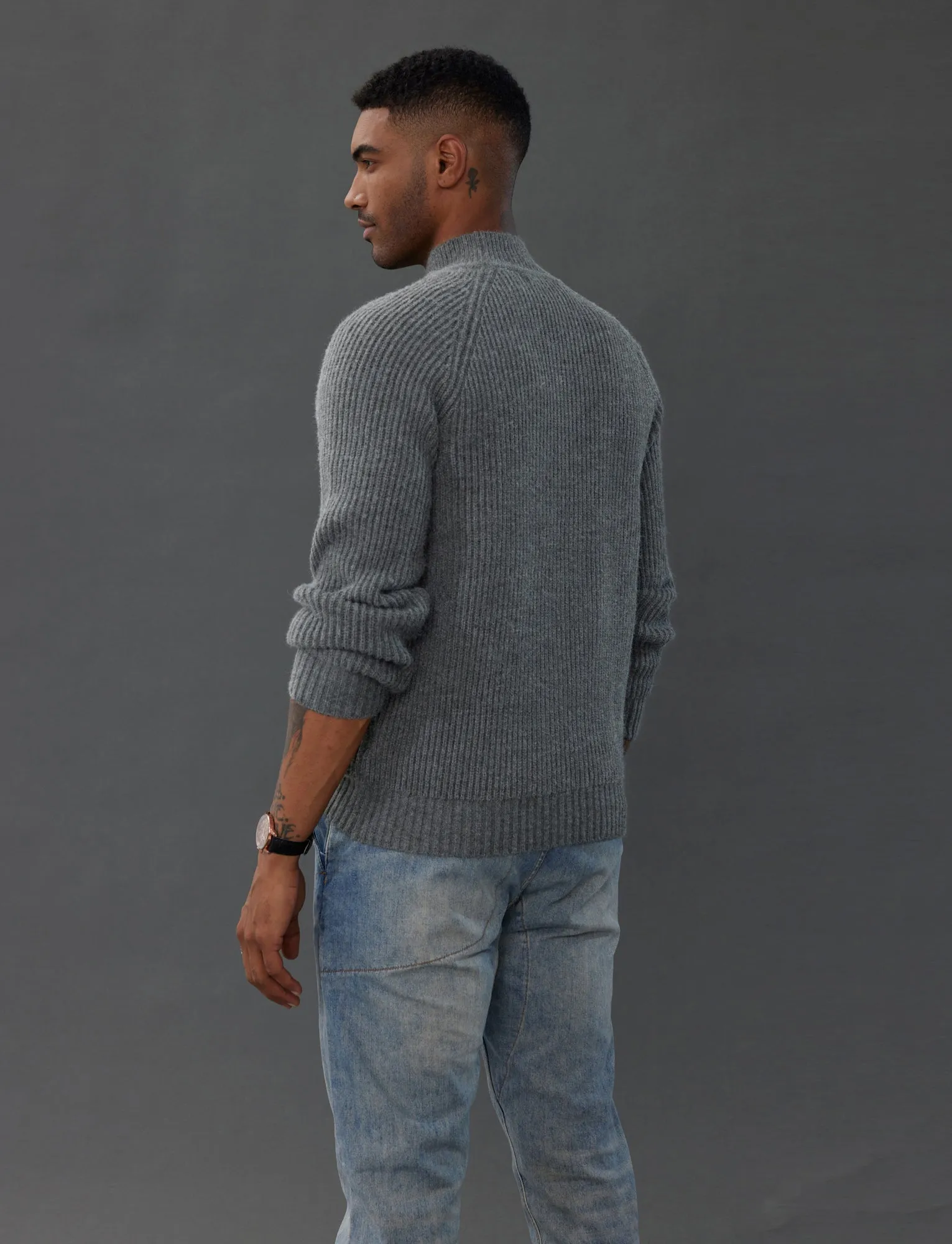 Men's Mock Neck Sweater Casual Cable Twisted Knitted Pullover Sweater