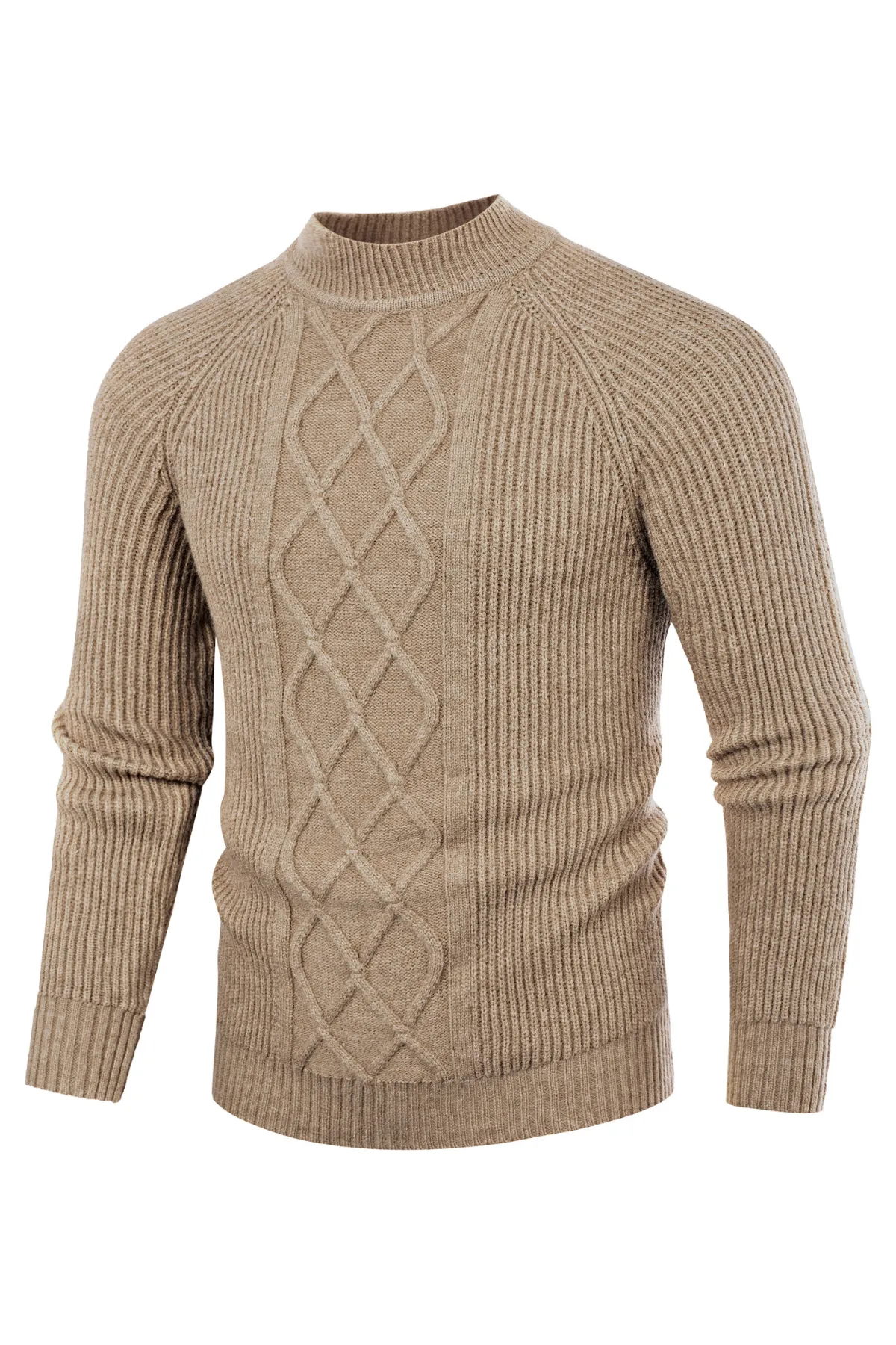 Men's Mock Neck Sweater Casual Cable Twisted Knitted Pullover Sweaters