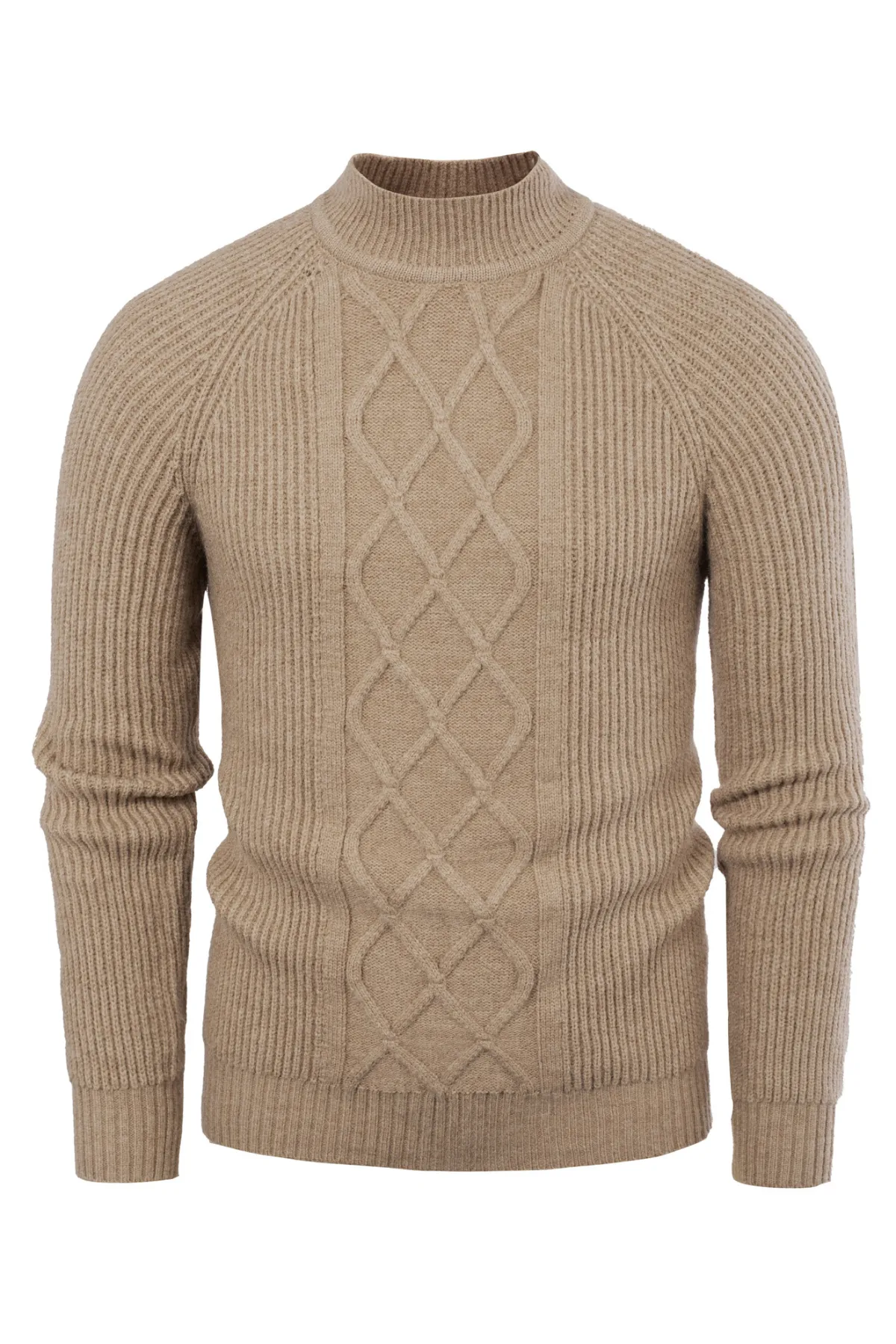 Men's Mock Neck Sweater Casual Cable Twisted Knitted Pullover Sweaters