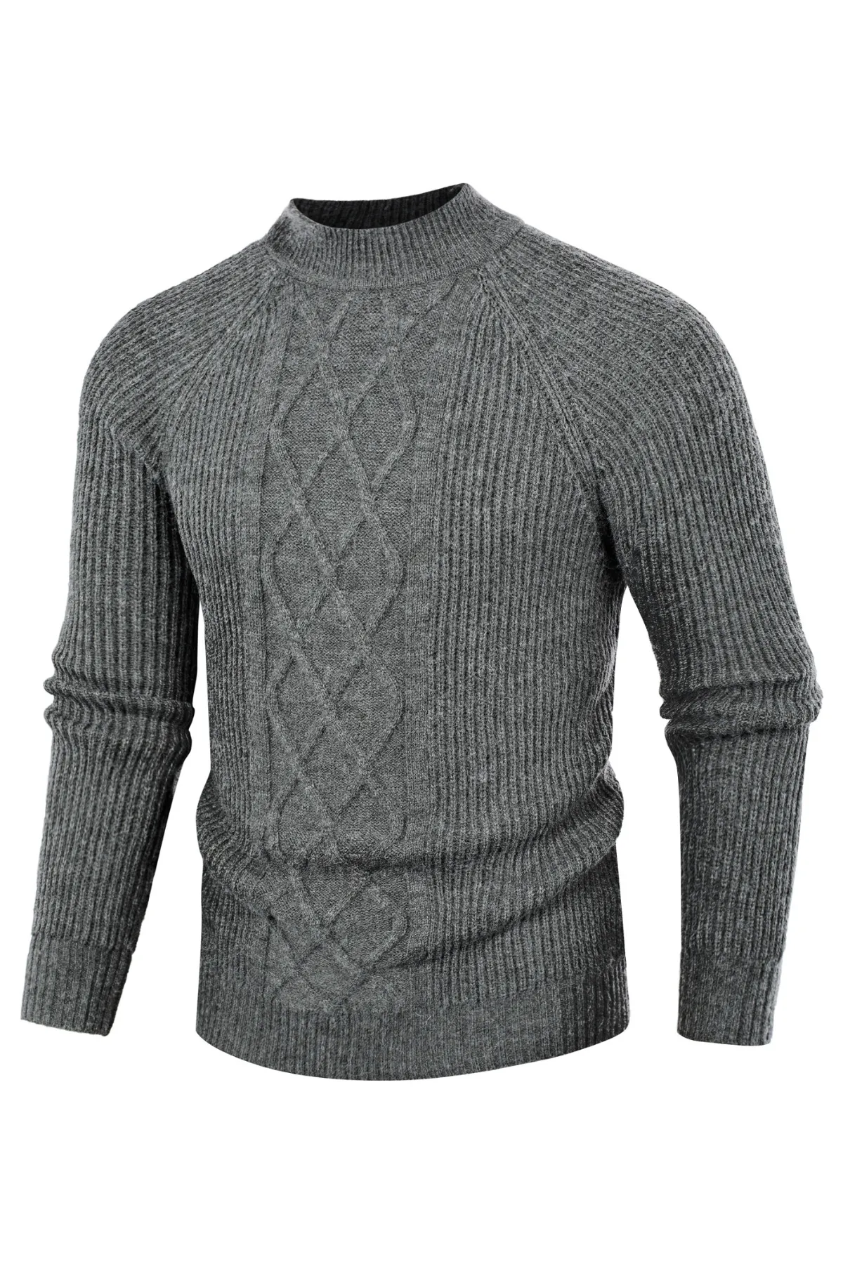 Men's Mock Neck Sweater Casual Cable Twisted Knitted Pullover Sweaters