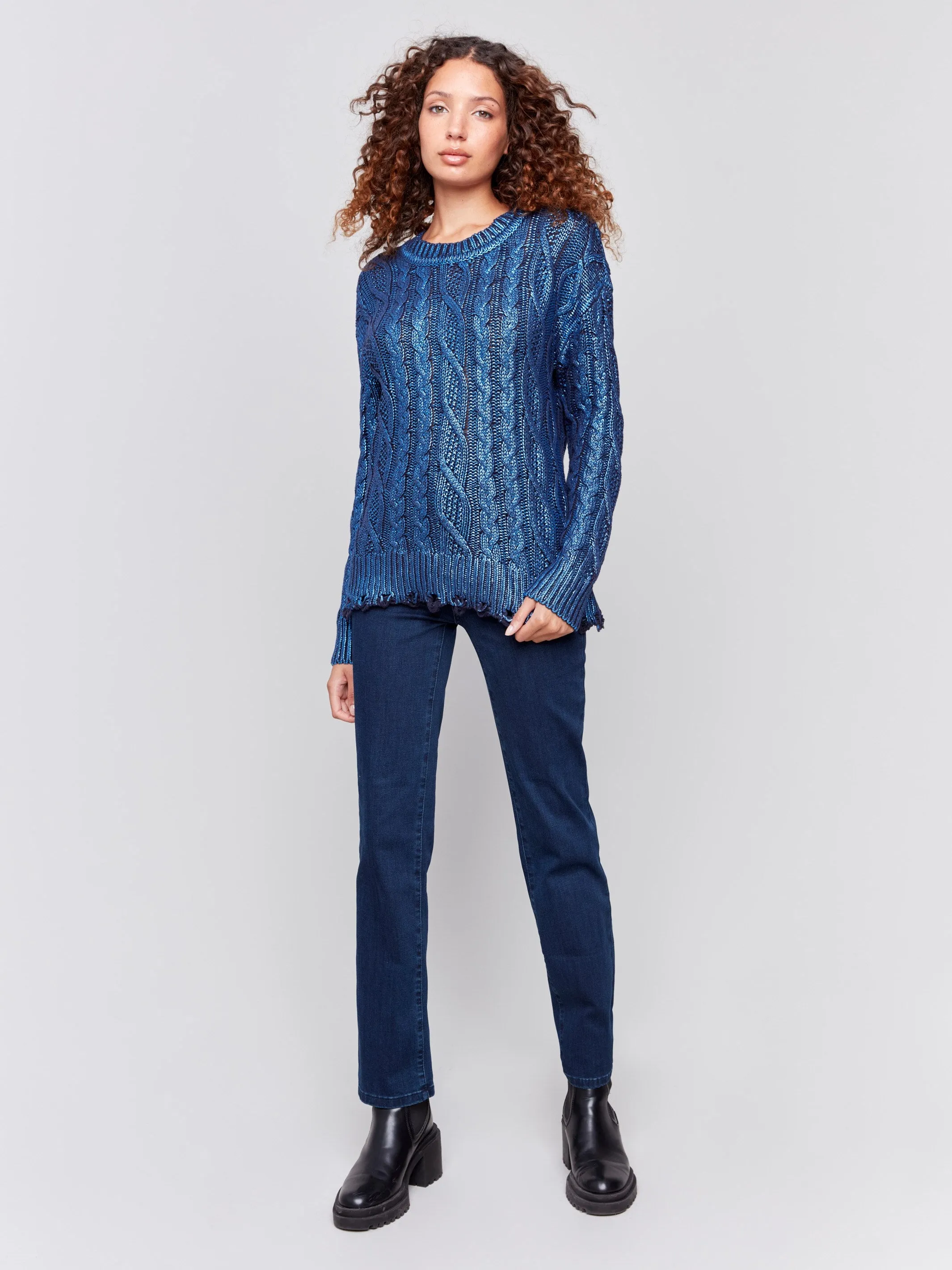 Metallic Cable Knit Sweater - Blue