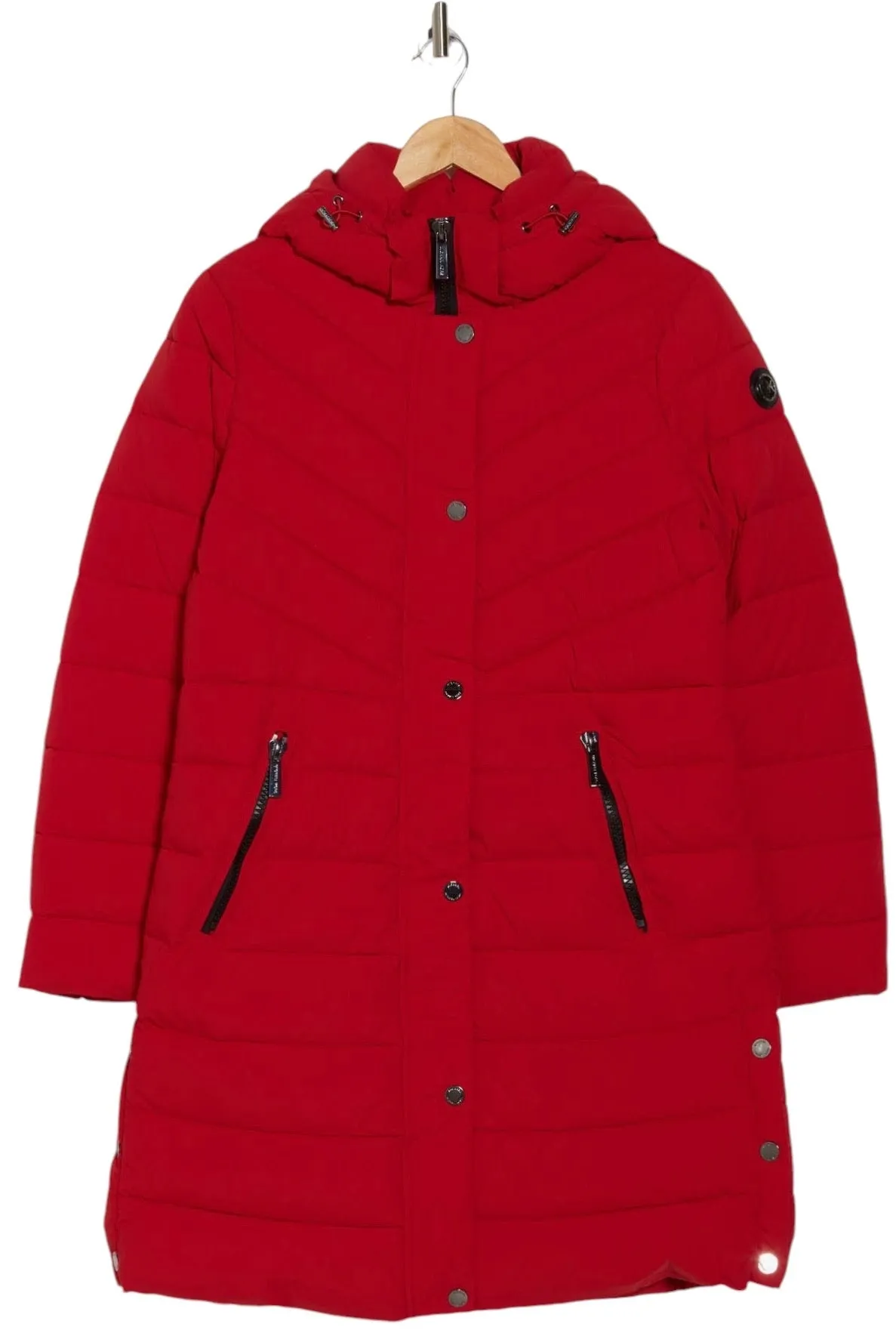 Michael Kors Hooded 450 Fill Power Longline Puffer Jacket L Crimson