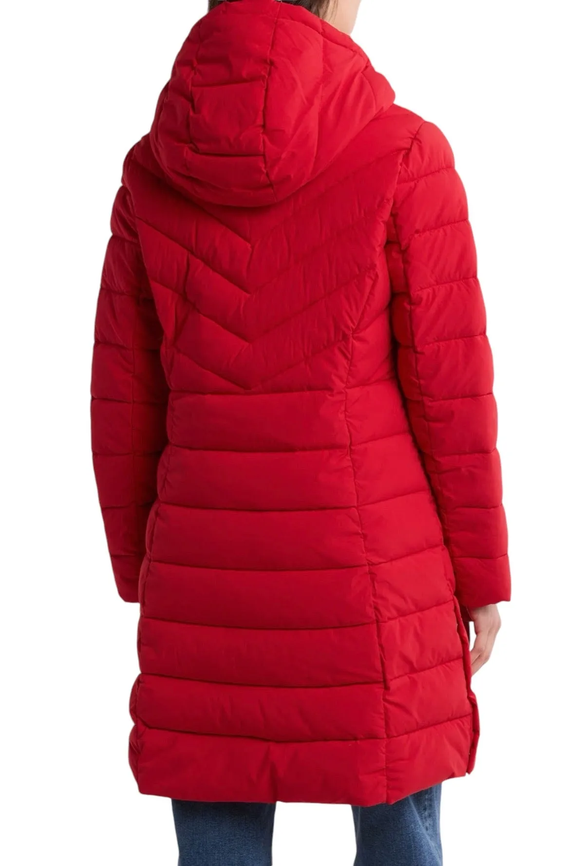 Michael Kors Hooded 450 Fill Power Longline Puffer Jacket L Crimson