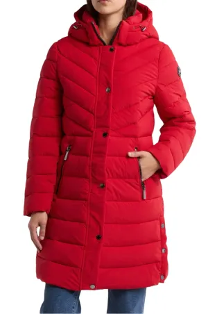 Michael Kors Hooded 450 Fill Power Longline Puffer Jacket L Crimson