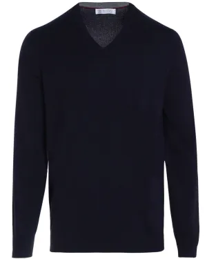 Navy Cashmere V-Neck Sweater