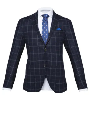 Navy Rainbow Windowpane Wool Blazer by Marlane