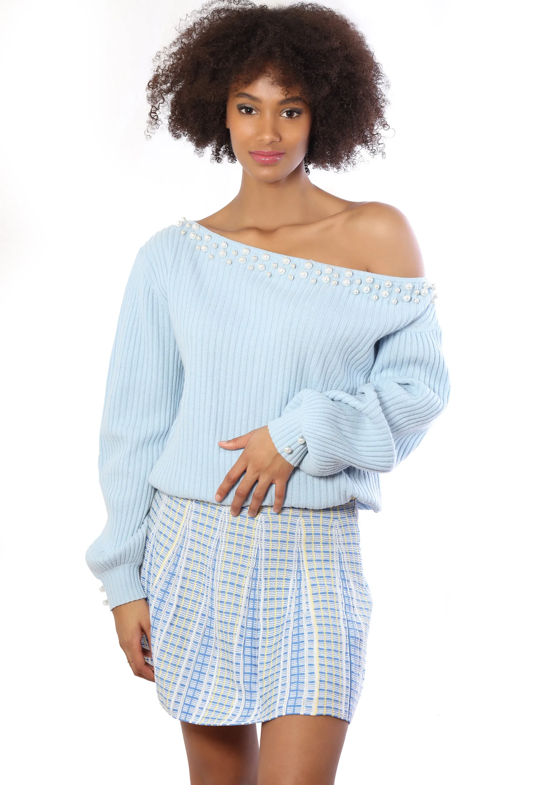 Off Shoulder Cashmere Blend Sweater